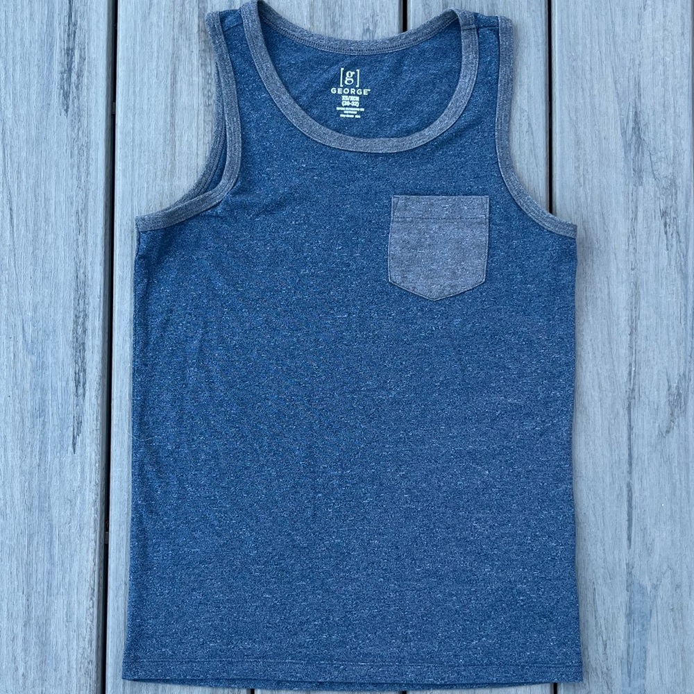 George; Navy/Denim; Classic Tank Top; Grey Trim&Front Pocket; Minor/No Wear; XS